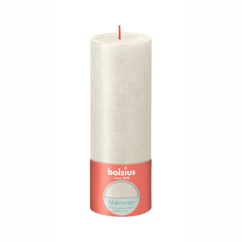 Свеча Bolsius Rustic Metallic Shimmer 19х6,8 см слоновая кость
