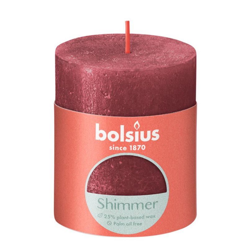 Свеча Bolsius Rustic Metallic Shimmer 8х6,8 см красная