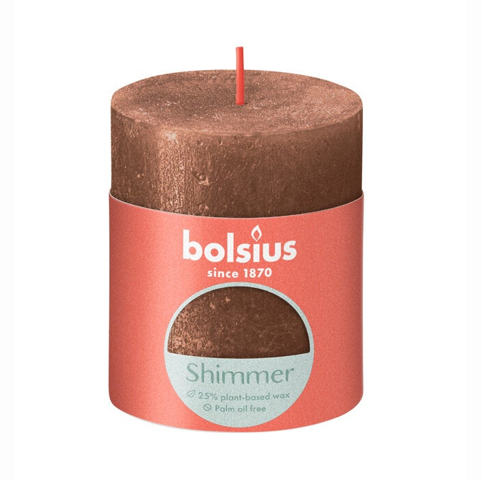 Свеча Bolsius Rustic Metallic Shimmer 8х6,8 см медная