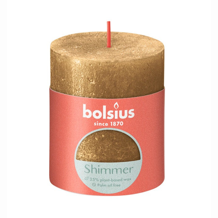 Свеча Bolsius Rustic Metallic Shimmer 8х6,8 см золотая
