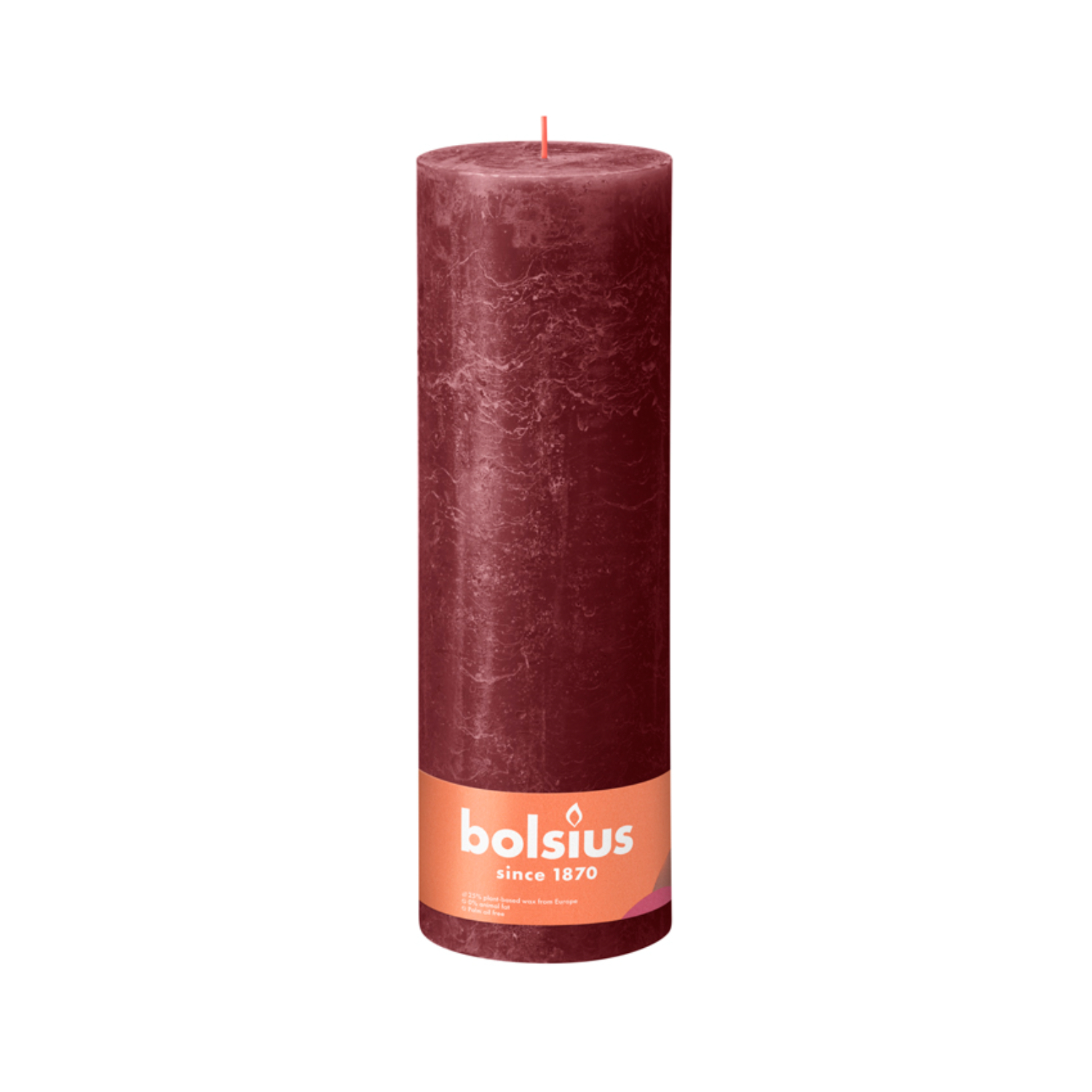 Свеча столбик Bolsius rustic красный бархат 30х10 см