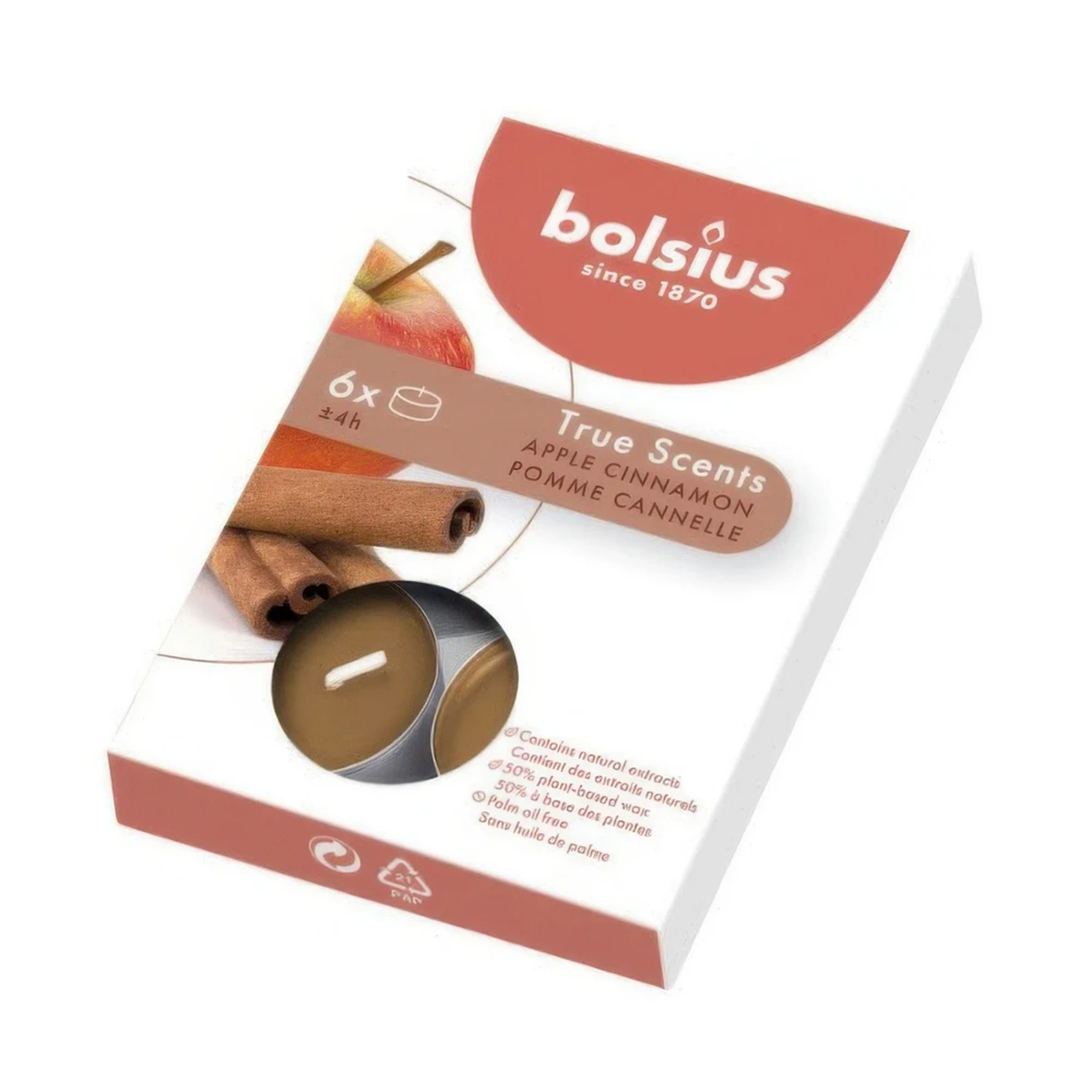 Свечи ароматические Bolsius чайные 4 часа, яблоко-корица, 6 шт