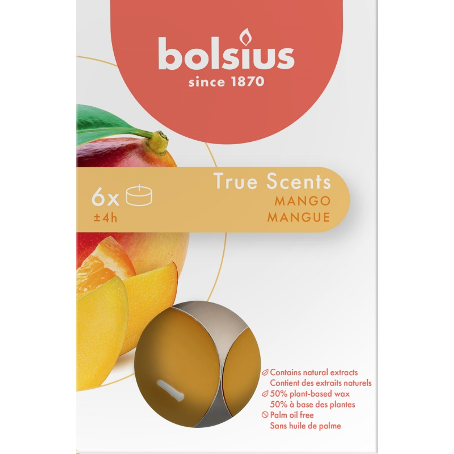 Свечи ароматические Bolsius чайные манго, 4 часа, 6 шт