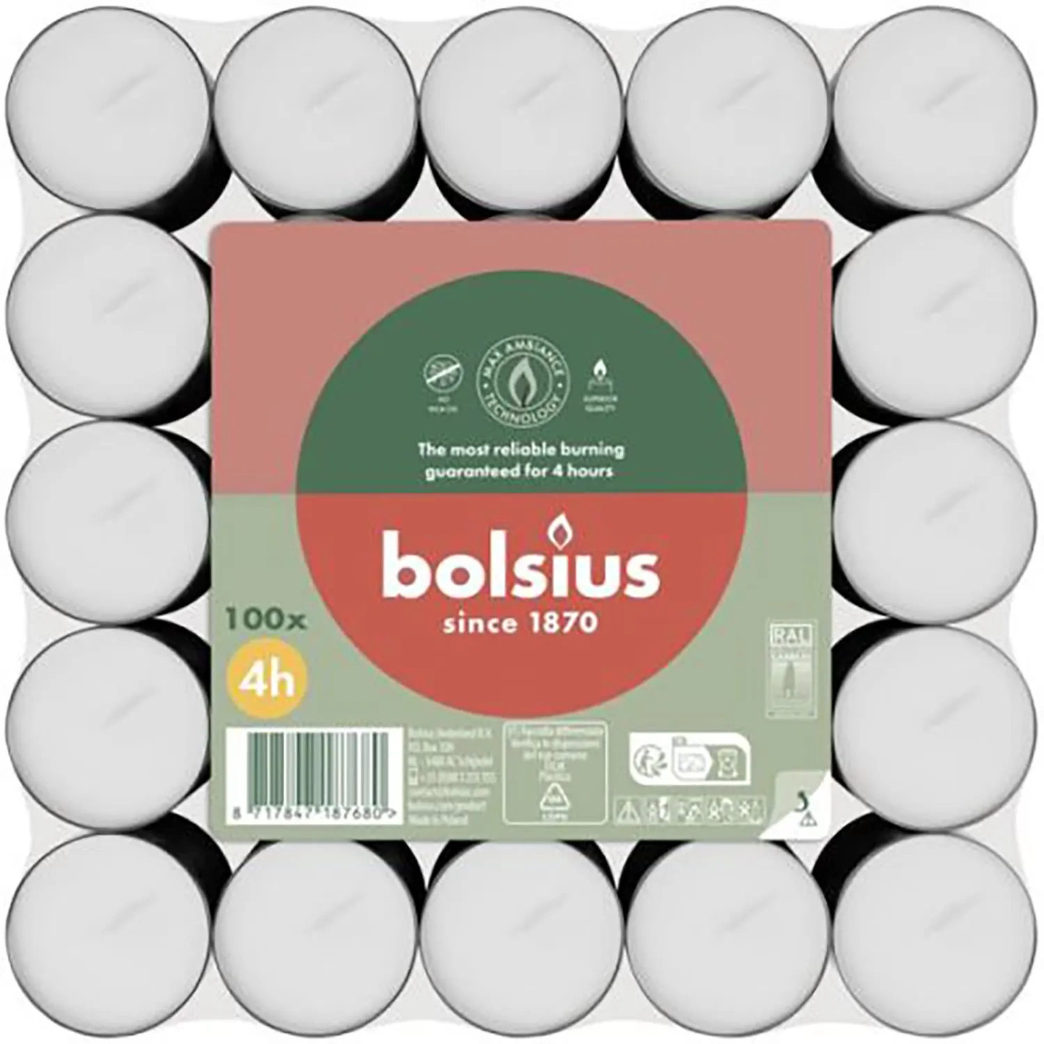 Свечи чайные Bolsius 100 шт 4 часа белые