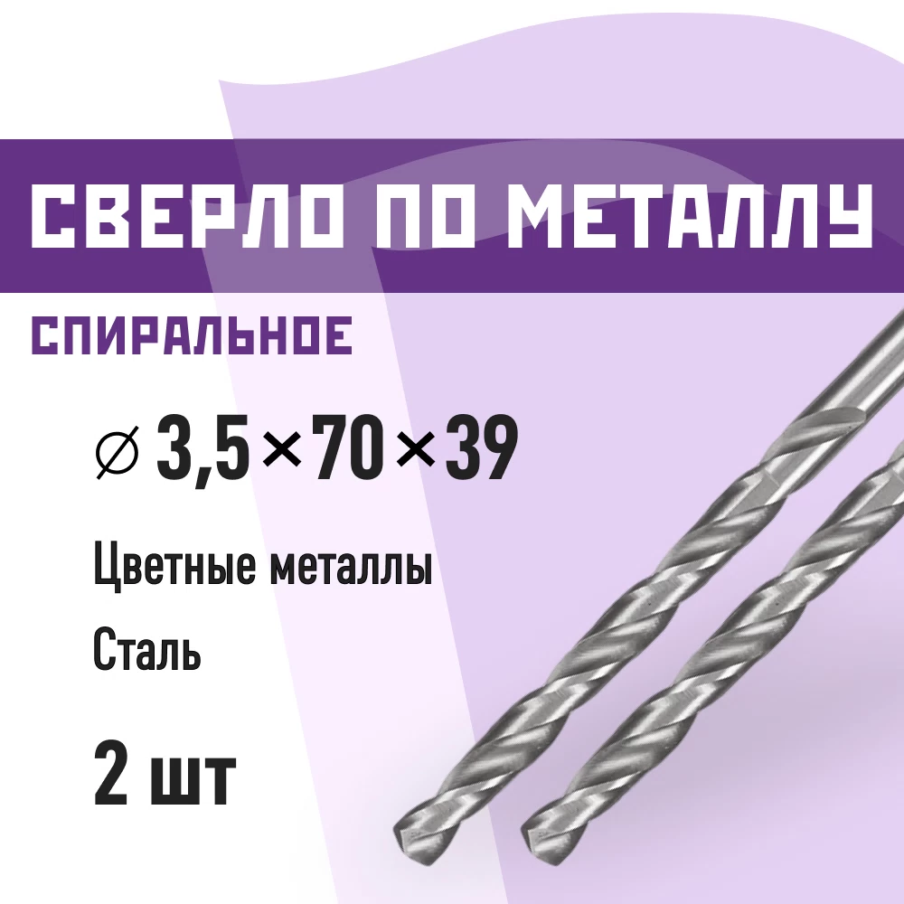 Сверло по металлу спиральное КМ 3,5х70 мм (2 шт.) (966047)