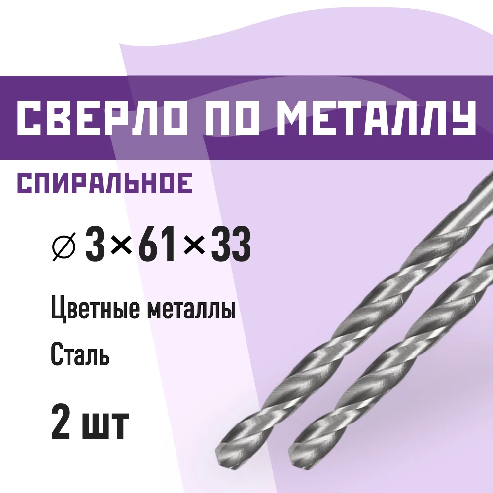 Сверло по металлу спиральное КМ 3х61 мм (2 шт.) (966049)