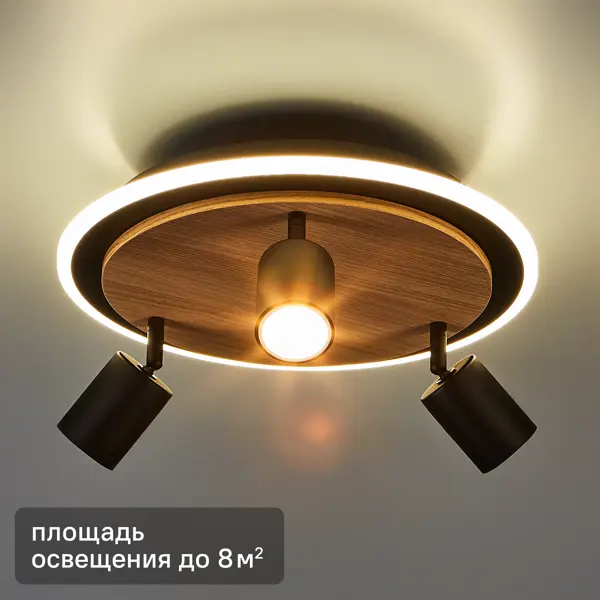 Светильник потолочный Lumion Ledio 6572/15CLR 3 лампы и светодиодная подсветка 8 м² нейтральный белый свет цвет черный
