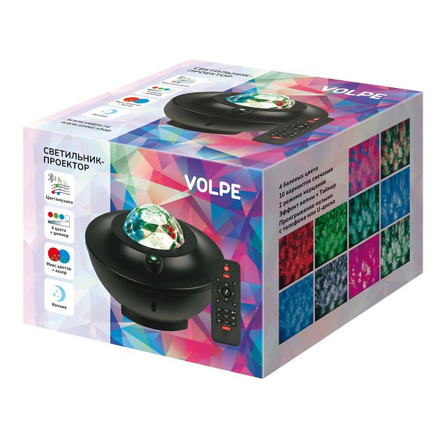 светильник-проектор VOLPE Диско 6Вт Bluetoot Звездное небо MP3 2 дин. USB пульт ДУ