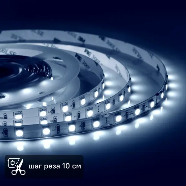 Светодиодная лента для подсветки рабочей зоны Apeyron SMD5050 24В 10мм 5м 15Вт/м 60диод/м 800лм/м 6500К холодный свет
