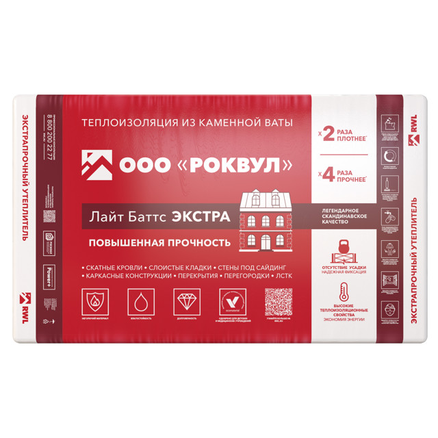 теплоизоляция ROCKWOOL Лайт Баттс Экстра 1000х600х100мм