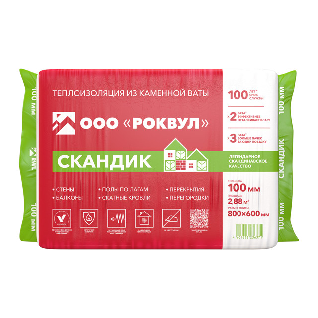 теплоизоляция ROCKWOOL Лайт Баттс Скандик 800х600х100мм