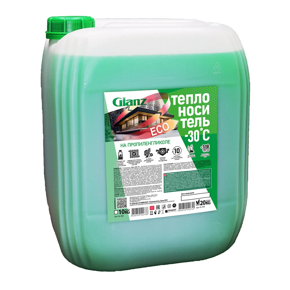 Теплоноситель Glanz Eco -30 °С 20 кг на основе пропиленгликоля