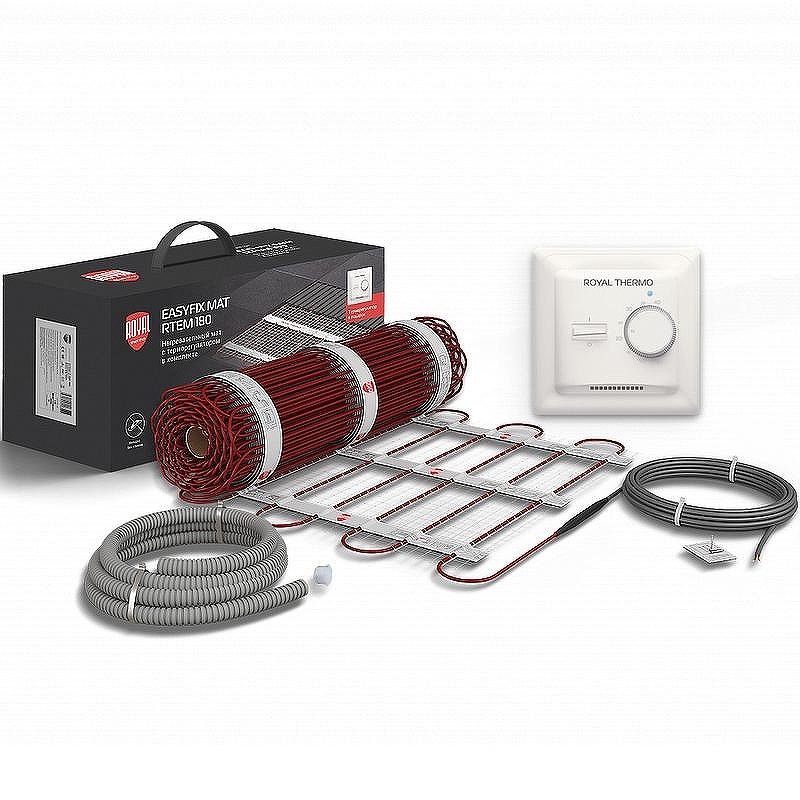 Теплый пол Royal Thermo EasyFix Mat 360 Вт - 2 кв.м RTEM 2-180-2 НС-1599099 с терморегулятором