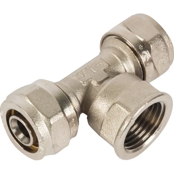 Тройник комбинированный Valtec 16x1/2"x16 мм ВР никелированная латунь VTM.332