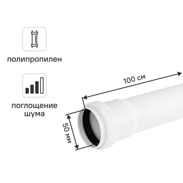 Труба канализационная внутренняя малошумная MONLID 50x1.8 мм 1 м полипропилен