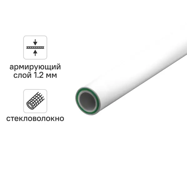 Труба полипропиленовая армированная стекловолокном 25x3.5 мм SDR 7.4 PN 25 2 м