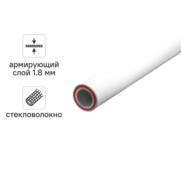 Труба полипропиленовая MONLID армированная стекловолокном 32x5.4 мм SDR6 PN20 2 м