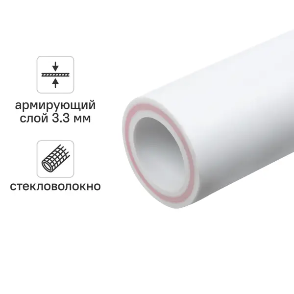 Труба полипропиленовая Политэк армированная стекловолокном 50x8.3 мм SDR 6 PN 25 2 м