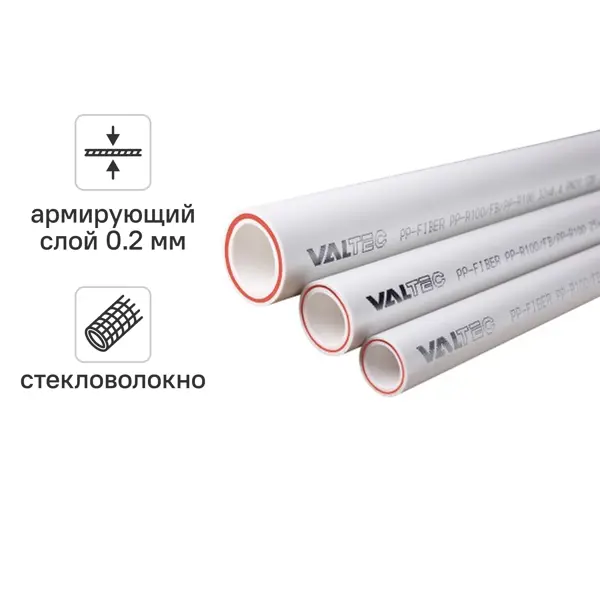 Труба полипропиленовая Valtec армированная стекловолокном 20x2.8 мм SDR 7.4 PN 6 2 м