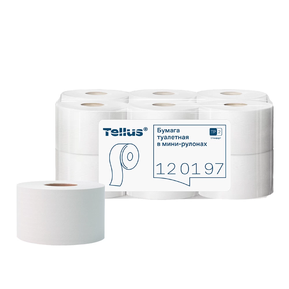 Туалетная бумага Tellus ТР-2 Стандарт в мини-рулонах 200 м (12 шт.) (120197)