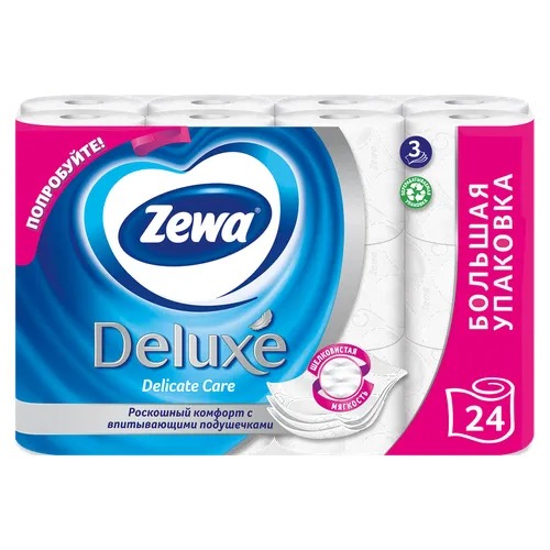 Туалетная бумага Zewa Deluxe 3-х слойная белая 24 рулона