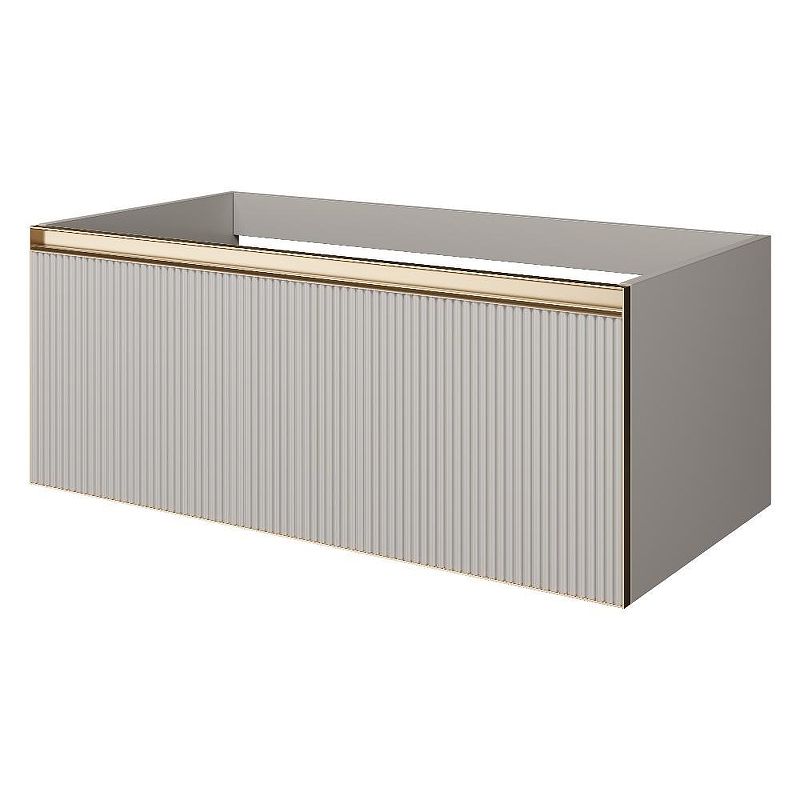 Тумба под раковину Boheme Armadi Art Quatro 1 100 790-M1-100-CM-RIB-MG-LED подвесная цвет Кашемир профиль Золото матовое