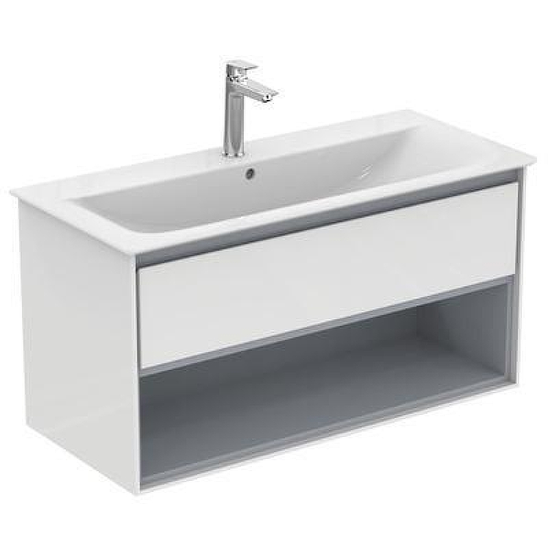 Тумба под раковину Ideal Standard Connect Air 100 E0828KN подвесная цвет Glossy White + Matt Light Grey (Белый глянцевый + Светло-серый матовый)