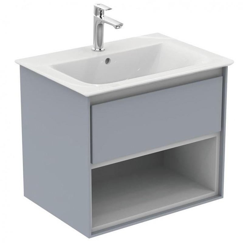 Тумба под раковину Ideal Standard Connect Air 60 E0826EQ подвесная цвет Glossy Light Grey + Matt White (Светло-серый глянцевый + Белый матовый)