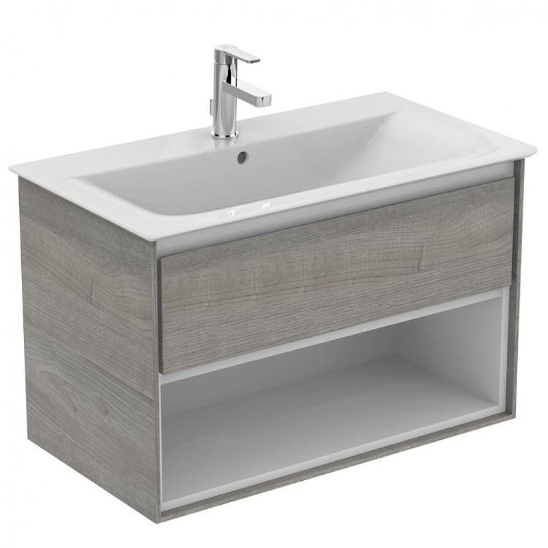 Тумба под раковину Ideal Standard Connect Air 80 E0827PS подвесная цвет Wood Light Grey + Matt White (Светло-серое дерево + Белый матовый)