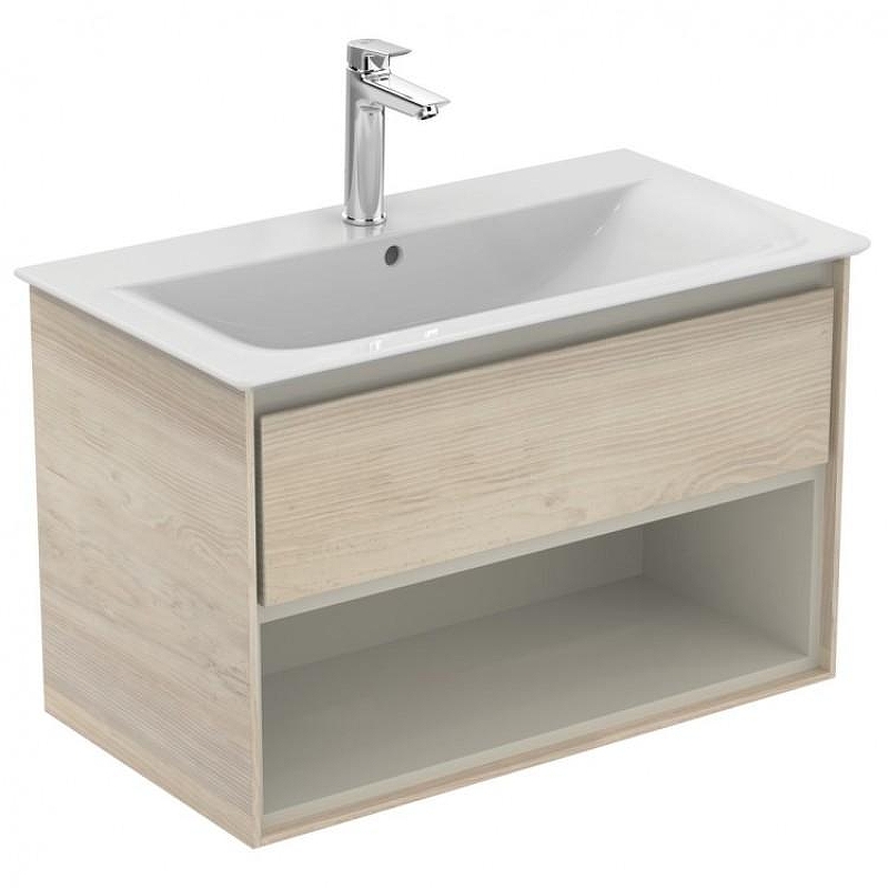 Тумба под раковину Ideal Standard Connect Air 80 E0827UK подвесная цвет Wood light brown + Matt Light Brown (Светло-коричневое дерево + Светло-коричневый матовый)