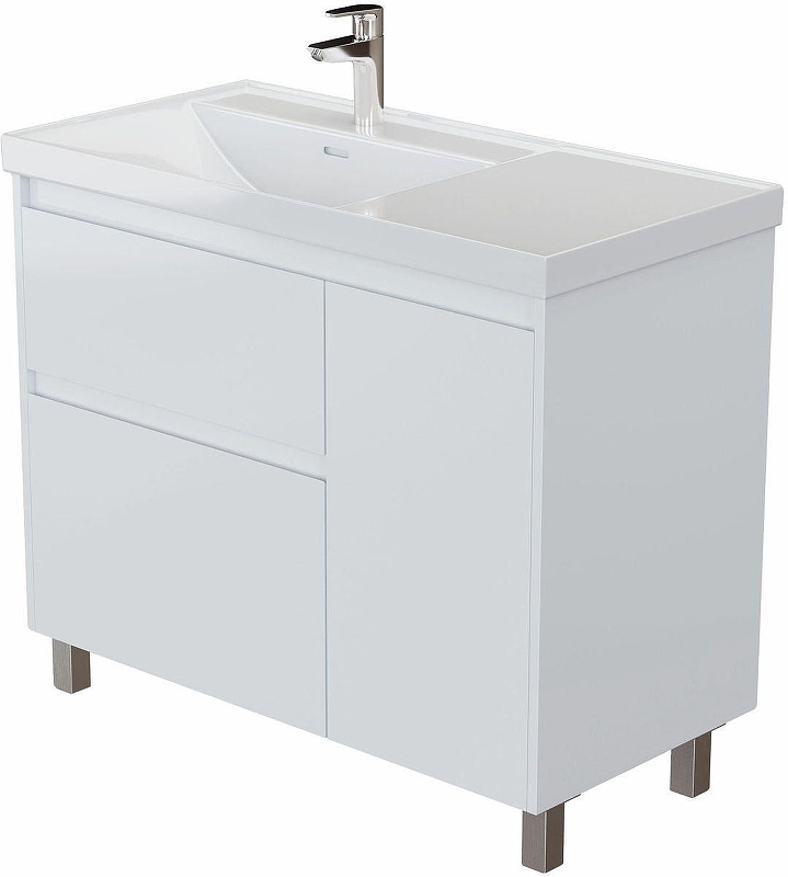 Тумба с раковиной Aquanet Nova Lite 2.0 100 L 365909 цвет Белый глянец