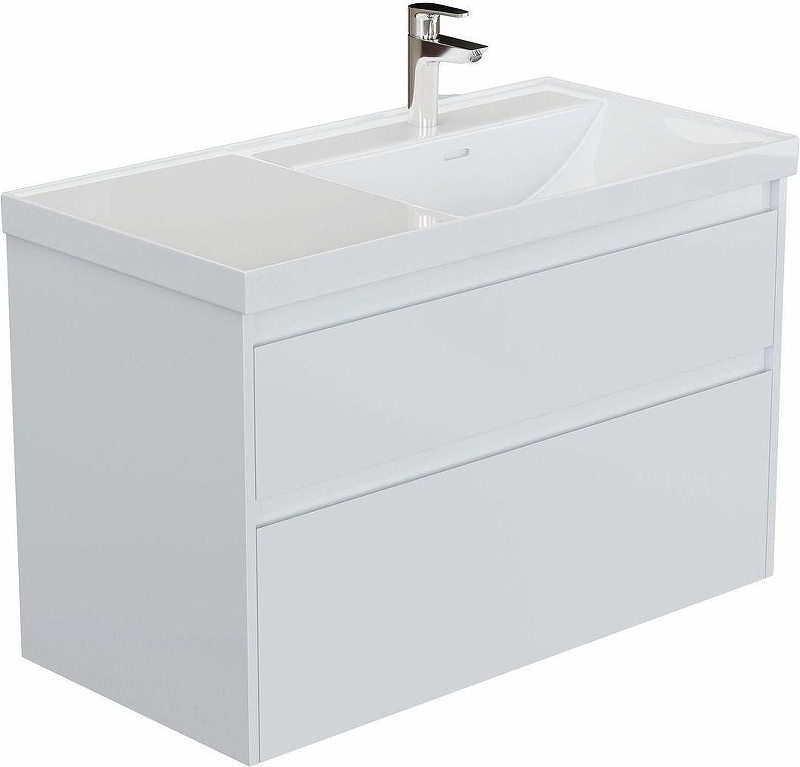 Тумба с раковиной Aquanet Nova Lite 2.0 100 R 365912 подвесная цвет Белый глянец