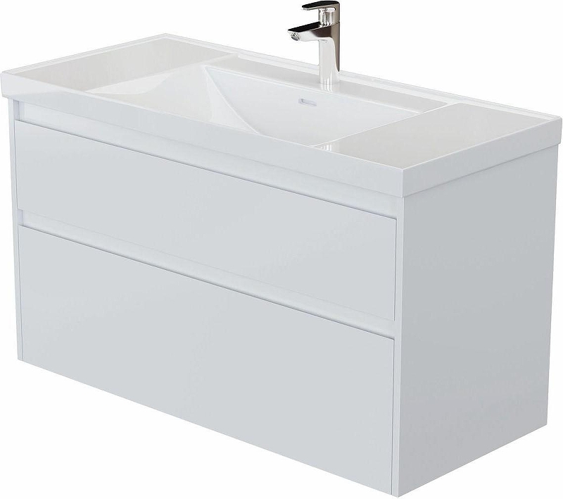 Тумба с раковиной Aquanet Nova Lite 2.0 110 365917 подвесная цвет Белый глянец