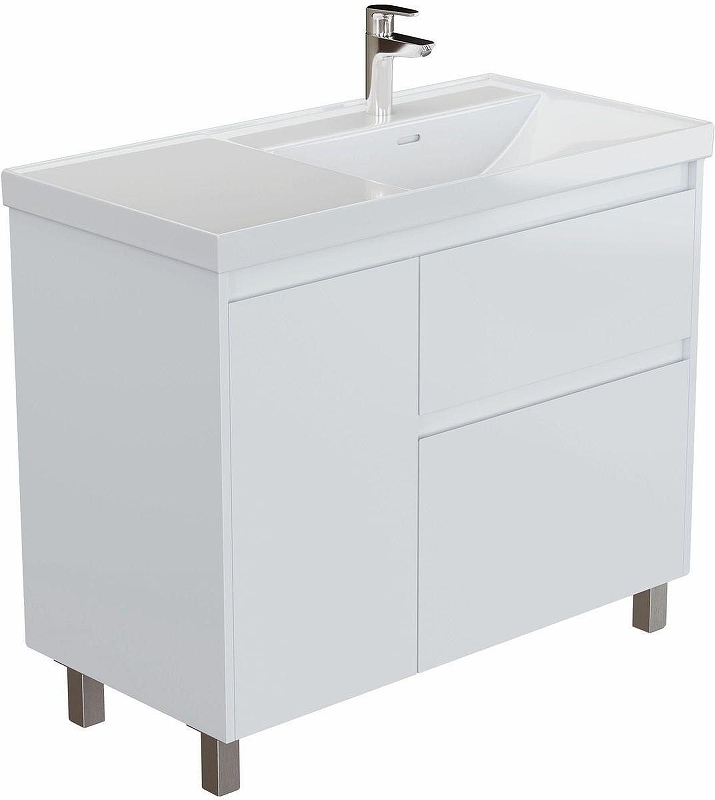 Тумба с раковиной Aquanet Nova Lite 2.0 90 R 365929 цвет Белый глянец