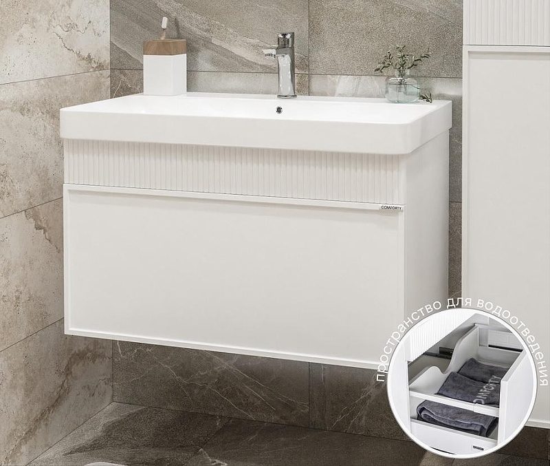 Тумба с раковиной Comforty Мадрид 81 00-00020810 подвесная цвет Серый шелк