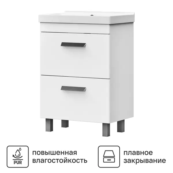 Тумба в ванную Vigo Milo 60-0-2 60x80 см ДСП цвет белый глянец с раковиной Sanita Luxe Fest 60