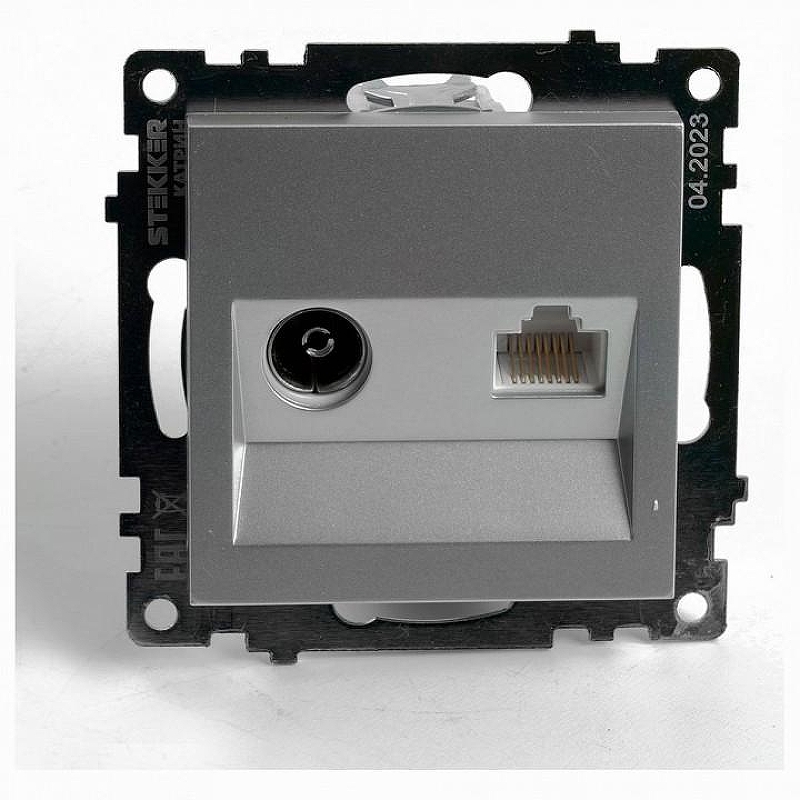 ТВ-розетка и розетка Ethernet RJ-45 без рамки Stekker GLS00-7106-03 49183 цвет Черный