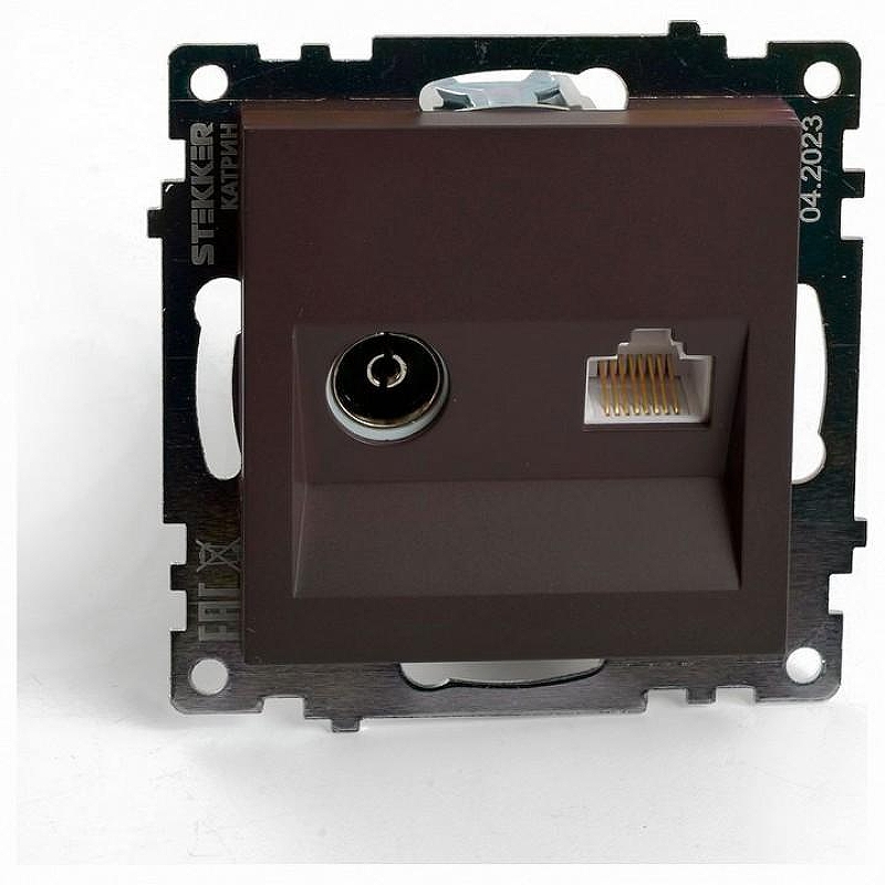 ТВ-розетка и розетка Ethernet RJ-45 без рамки Stekker GLS00-7106-04 49185 цвет Коричневый
