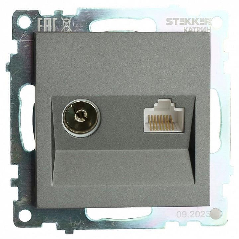 ТВ-розетка и розетка Ethernet RJ-45 без рамки Stekker Катрин 49417 цвет Графит