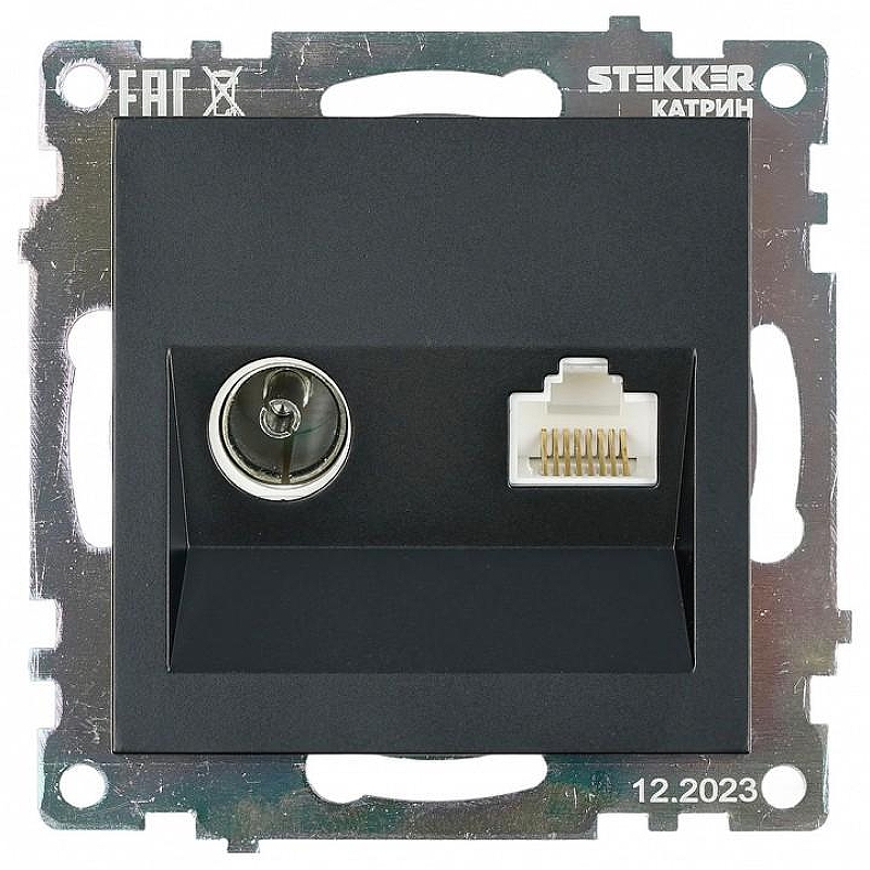 ТВ-розетка и розетка Ethernet RJ-45 без рамки Stekker Катрин 49182 цвет Черный