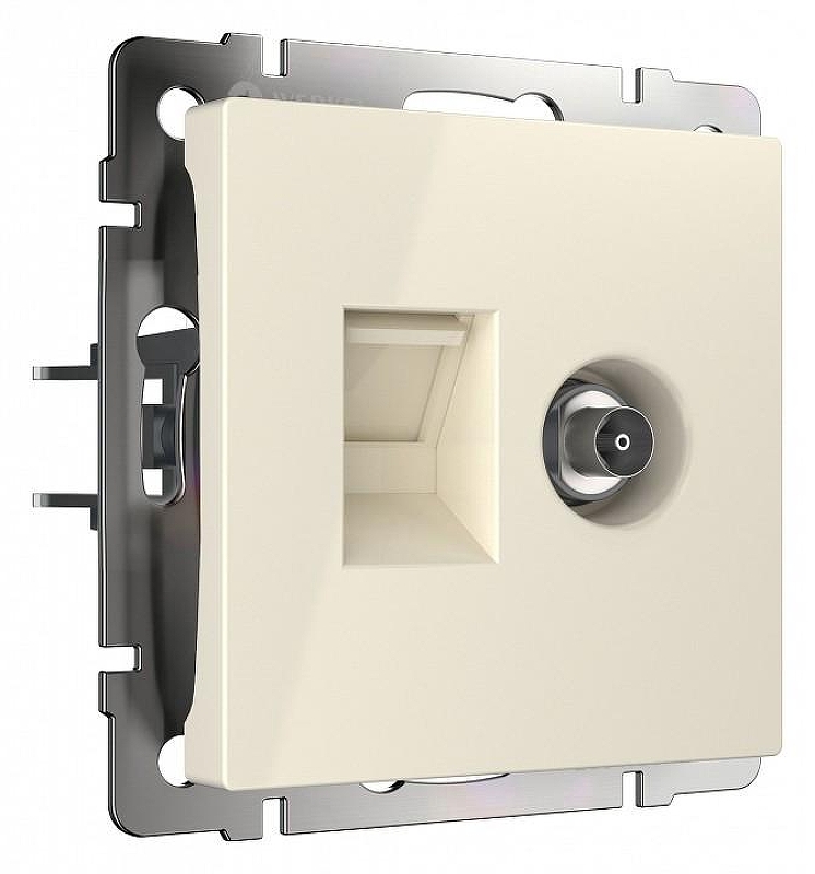ТВ-розетка и розетка Ethernet RJ-45 без рамки Werkel слоновая кость W1181303 цвет Слоновая кость
