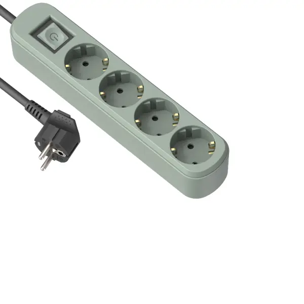 Удлинитель бытовой Electraline 3x1 1.5 м 4 розетки с заземлением 3680 Вт с креплением и выключателем цвет зеленый