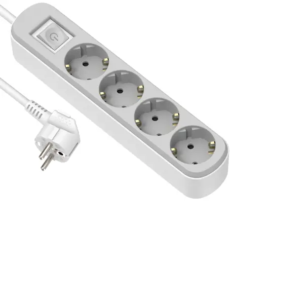Удлинитель бытовой Electraline 3x1 1.5 м 4 розетки с заземлением 3680 Вт с креплением и выключателем цвет бело-серый