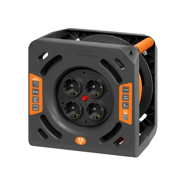 Удлинитель на катушке TDM Electric Люкс 4 розетки с заземлением ПВС 3x1.5 мм 50 м