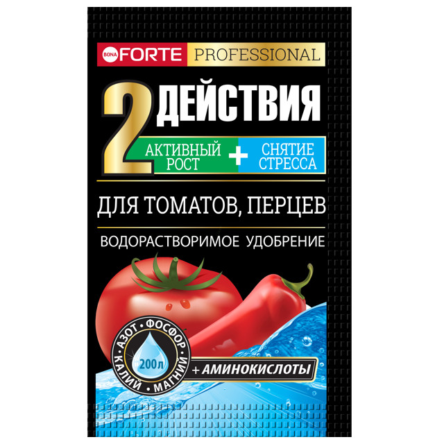 удобрение водорастворимое Bona Forte для томатов, перцев с аминокислотами 100г