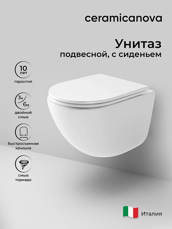 Унитаз Ceramicanova Vogue CN4008T подвесной Белый с сиденьем Микролифт