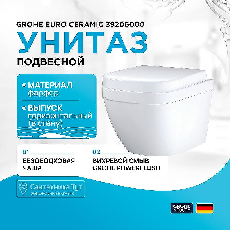 Унитаз Grohe Euro Ceramic 39206000 подвесной без сиденья