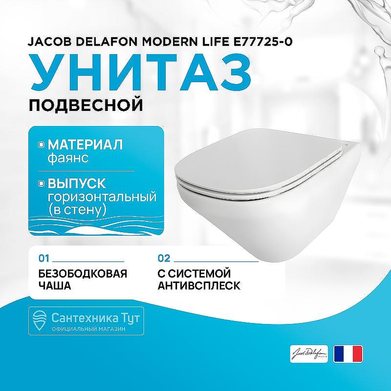 Унитаз Jacob Delafon Modern Life E77725-0 подвесной без сиденья