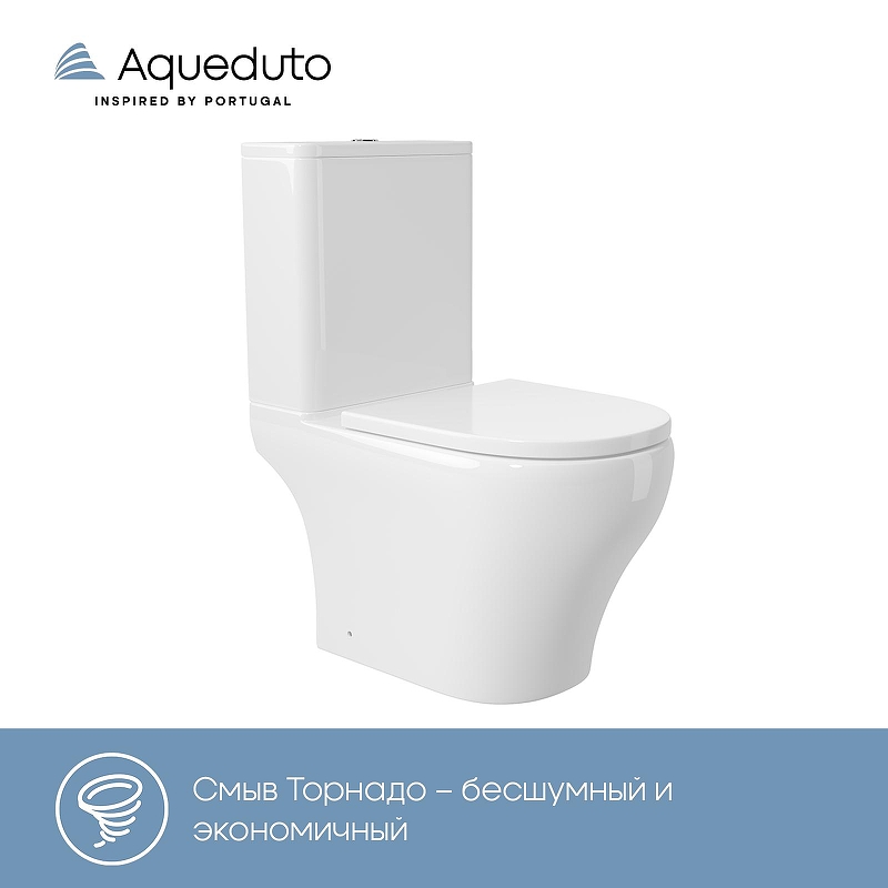 Унитаз компакт Aqueduto Ovo Light AQDSOVOL10 цвет Белый глянцевый с бачком и сиденьем Микролифт