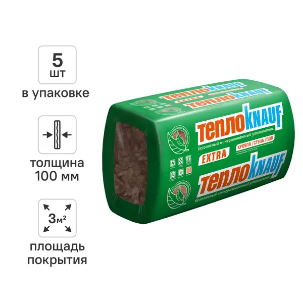 Утеплитель Knauf Insulation ТеплоKnauf Extra Кровля/стена/пол 100 мм 5 шт 600x1000 мм 3 м²